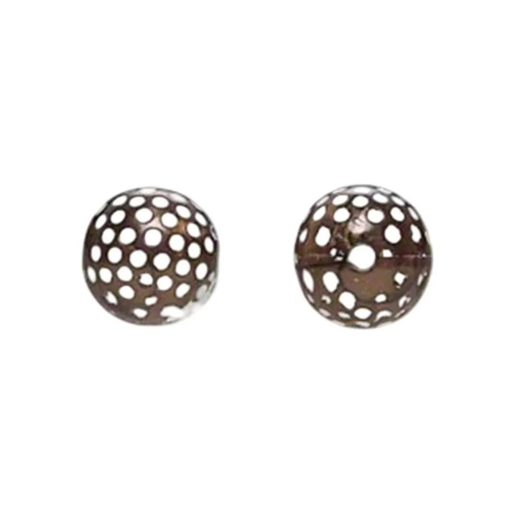 Vintage 80s Bronze White Polka Dotted 12mm Round Acrylic Beads 10 pcs